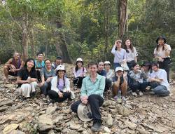 HKU landscape students, teachers, and guides within planned reservoir area on tributary of the Salween (Thanlwin/Nujiang) River, Thailand. By Sandra Saw Yu Nwe, 2023.